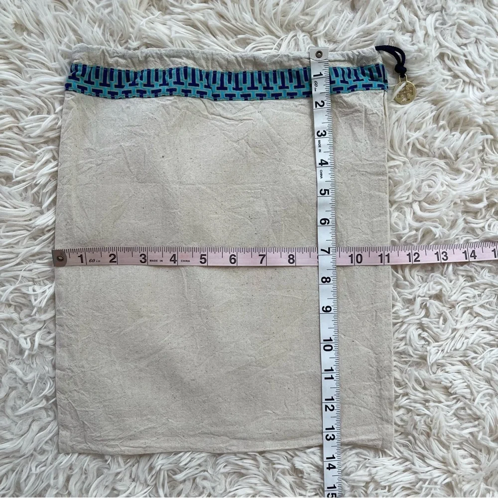 Tory Burch shoe handbag dust bag beige blue gold love drawstring 11”x13”